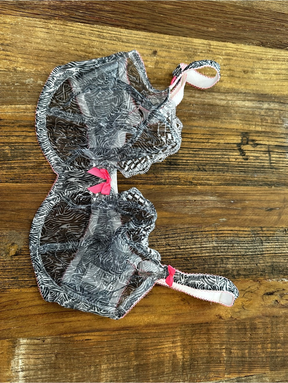 Freya Black & White Zebra Lace Bra with Hot Pink Accents